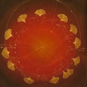 ciel de naissance pour un couple peint sur tissu avec planètes dans les constellations du zodiaque et système solaire jusqu'à saturne - L'ascendant en astrologie