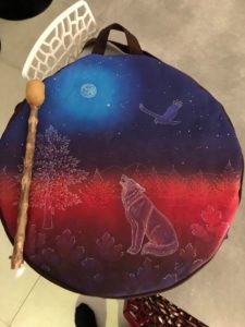 housse pour tambour chamanique motif loup et aigle