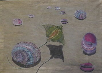 tableau peint sur soie avec du sable collée réalisé pour un concours de peinture sur soie au Chambon sur Lignon