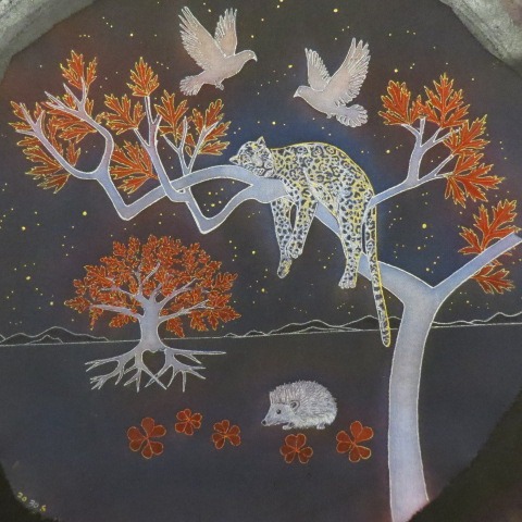 peinture-pour-sac-tambour-chamanique-motif-arbre-panthère