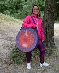 sac pour tambour chamanique motif fleur de vie et bison