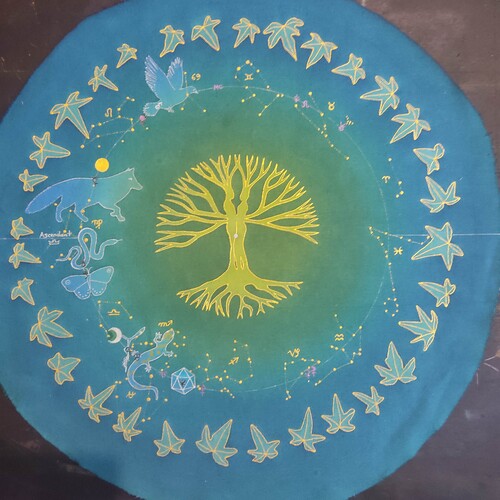 Tableau-personnalise-carte-du-ciel-astrologique-tissu-peint-arbre-de-vie