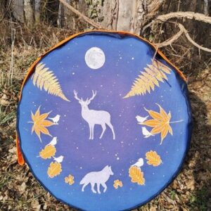  housse pour tambour chamanique sur mesure motif cerf, loup