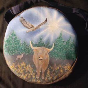 sacoche-percussion-personnalisée-sur-mesure-bison-aigle-nature-tambour-bandoulière-aflorescence.art