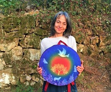 housse pour tambour chamanique sur mesure peint à la main par Aflorescence