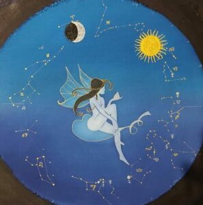 peinture sur tissu artisanale pour un sac pour percussion avec logo du client 