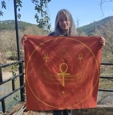 tissu d'autel sacré en coton de 85 cm motif inspiréde l'égypte antique peint à la main par Aflorescence