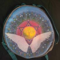 Fleur de vie cube de Métatron et mandala  peint par Afloresecence pour un sac de tambour