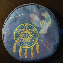 cube de Métatron en forme d'attrappes rêve avec motif chouette peint par Aflorescence