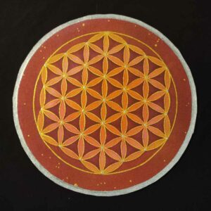  petit tissu d'autel fleur de vie orangé peint à la main par Aflorescence 