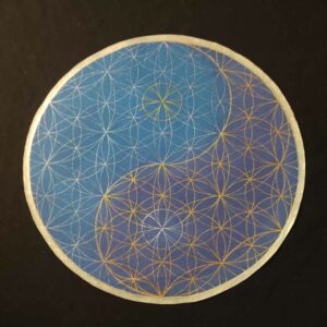  petit tissu d'autel fleur de vie yin yang bleu peint à la main par Aflorescence 