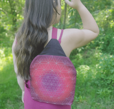 sac bandoulière artisanal avec 2 fleurs de vie entrelacées peintes à la main par Aflorescence -pièce unique n°2 et vendu dans ma boutique