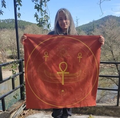 Tissu d'autel sacré tarot peint à la main après échange téléphonique - motif égypte ancienne